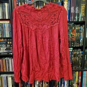 TORRID Red‎ Crinkle Gauze Lace Crochet Detail Top Blouse Size 1